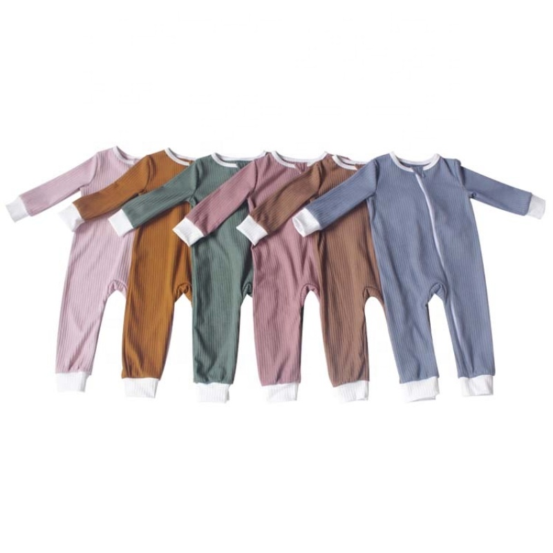 Nature Color Knitted Baby Girls Boys Unisex Long Sleeve Zipper Rompers Footed Pajamas Jumpsuits