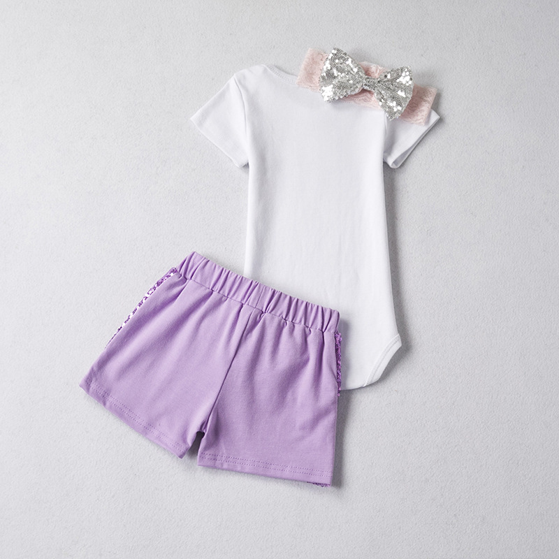 Wholesale Custom Stylish Baby Girls Letters Printed Top With Sequin Shorts Set