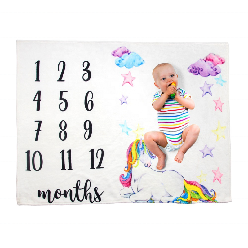 KAPU Monthly Baby Milestone Blanket Soft Flannel Printed Newborn baby photography props