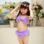 Hot selling little girls pink blue ruffle seersucker swimsuit fruit bikini
