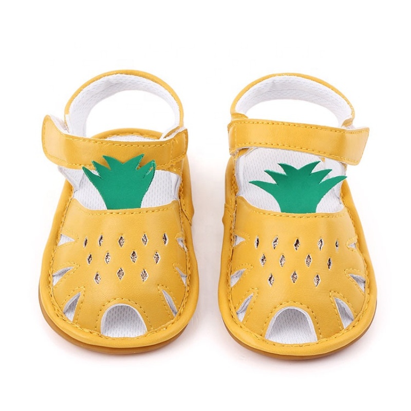 2021 cute white yellow flat heel hollow out fruit sandals