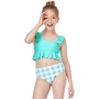2021 blue red oranje ruffle high waist swimsuit two piece plaid bikini
