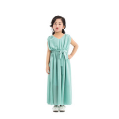 Fashion short sleeve girls dress kids frock design chiffon solid color maxi dress