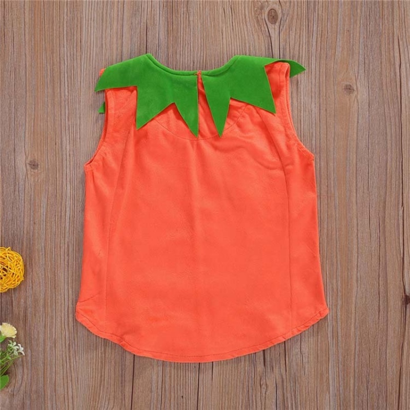 New arrival halloween cute sleeveless cartoon pumpkin baby top