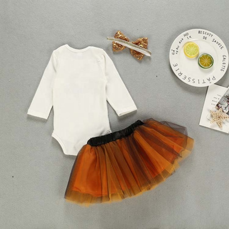 2021 thanksgiving day sequin bow headband mesh skirt romper girl babies clothing sets