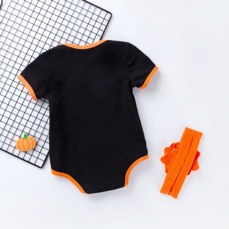 Halloween short sleeve breathable pumpkin printed baby romper custom