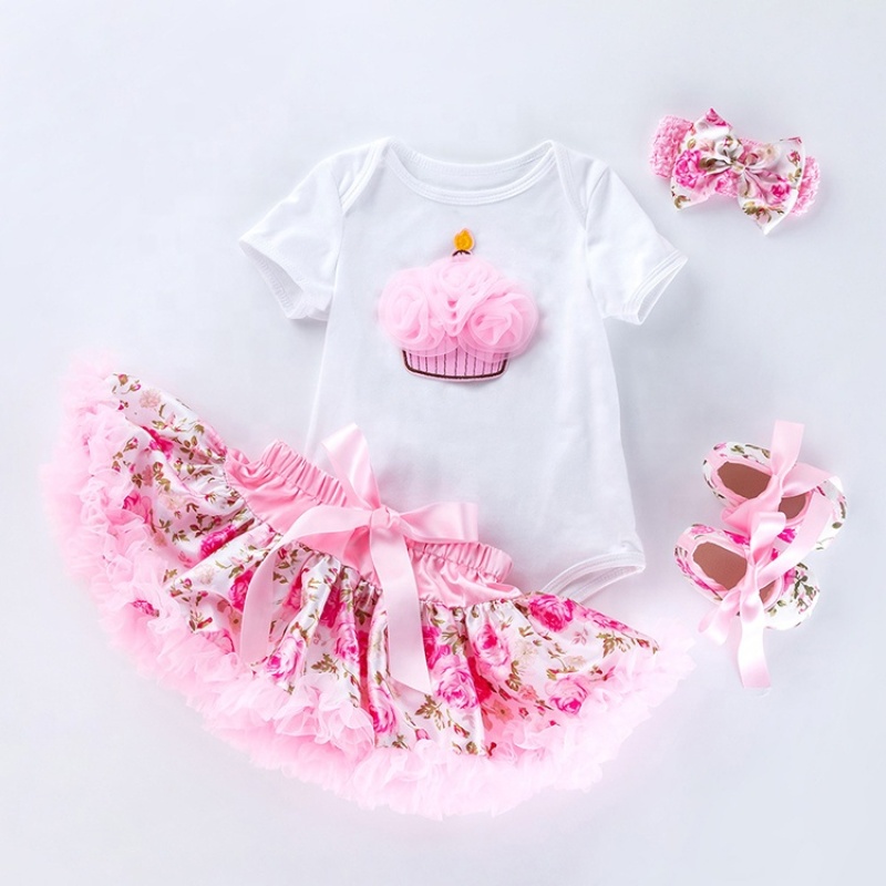 Wholesale Girl Bodysuit With Pettiskirts And Baby Shoes And Headband For Baby Birthday Wear