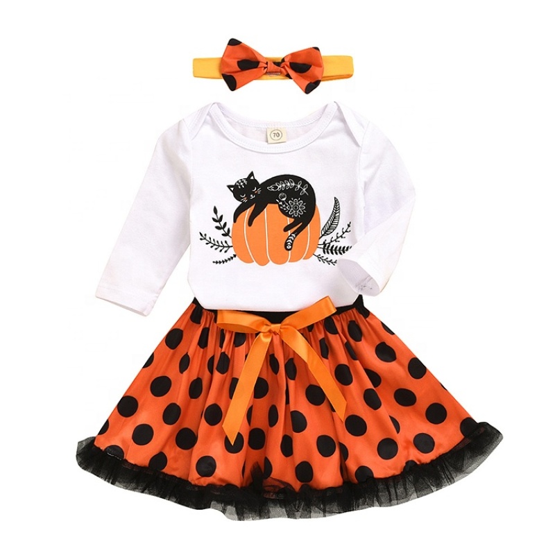 Cheap kids halloween cartoon pumpkin costumes double layered dress