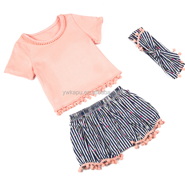 New Arrival Gold Dot Summer Short Sleeve Shirt And Pompom Shorts Posh Baby Boutique Outfit