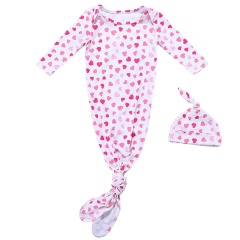Newborn Baby Girls One-piece Knotted Pajama Sets with A Knotted Hat