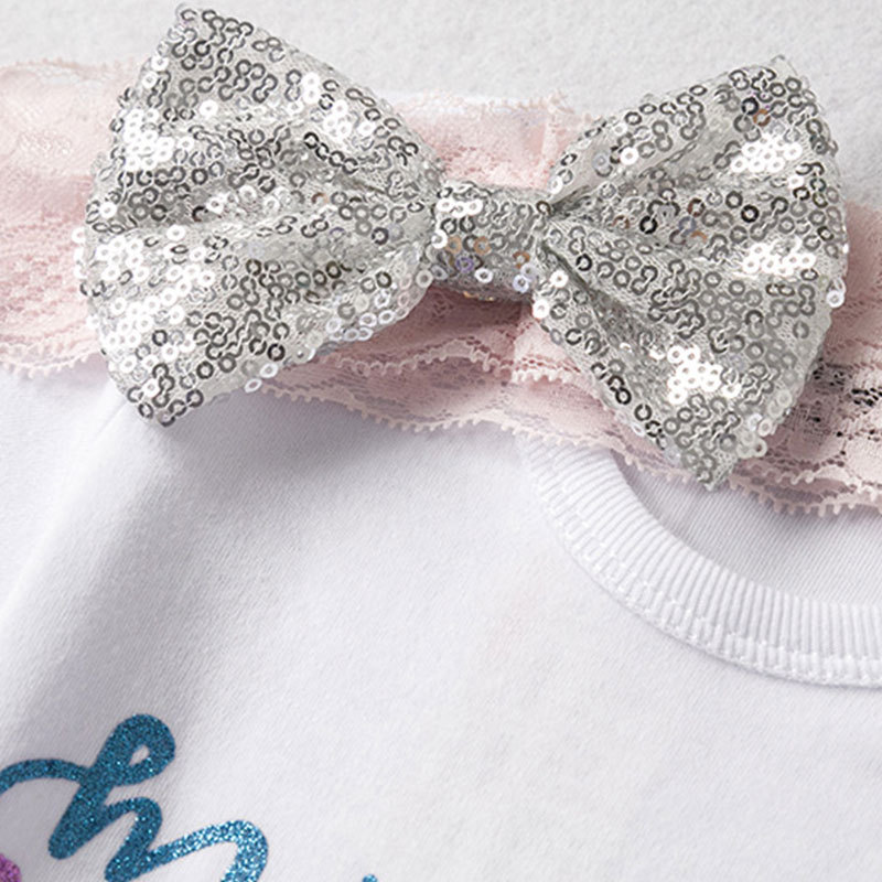 Wholesale Custom Stylish Baby Girls Letters Printed Top With Sequin Shorts Set