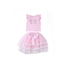 Baby Girl Cotton Unicorn Style Costume Clothes Set Top With Tutu Skirts