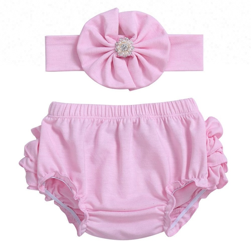 Lovely Pink Baby Girls Ruffle Bloomers Wholesale Baby Bloomers & Headband Set