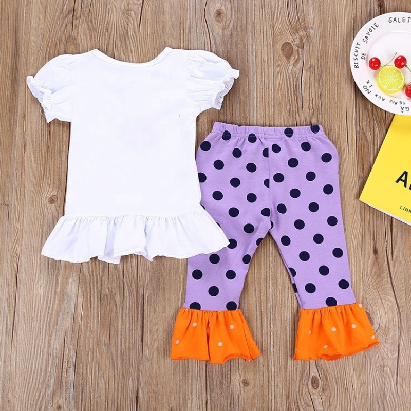 Halloween kids puff sleeves polka dot flared pants trendy toddler clothes