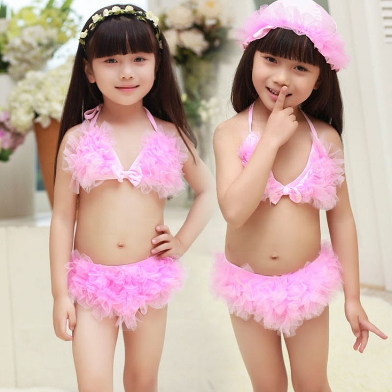 Hot selling little girls pink blue ruffle seersucker swimsuit fruit bikini