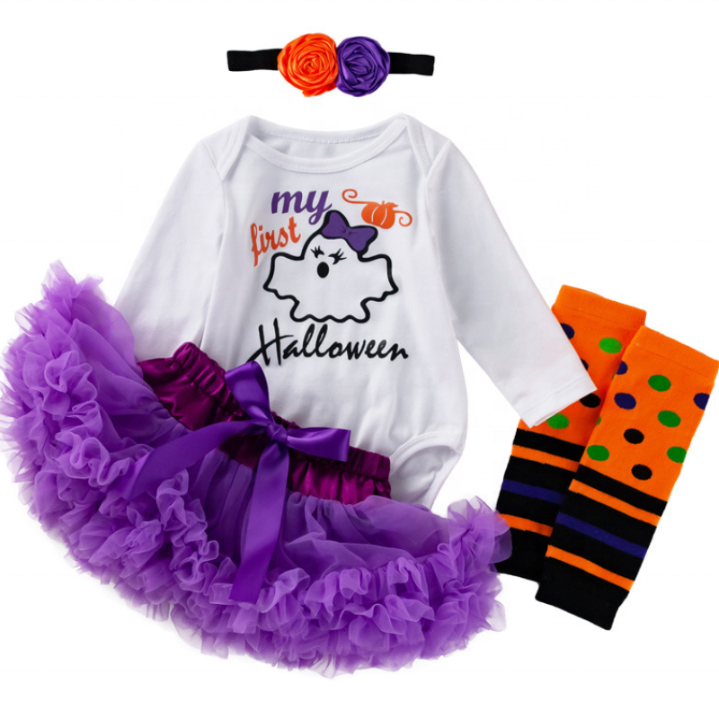 Halloween cute purple tutu skirt pettiskirt baby long sleeve clothing set