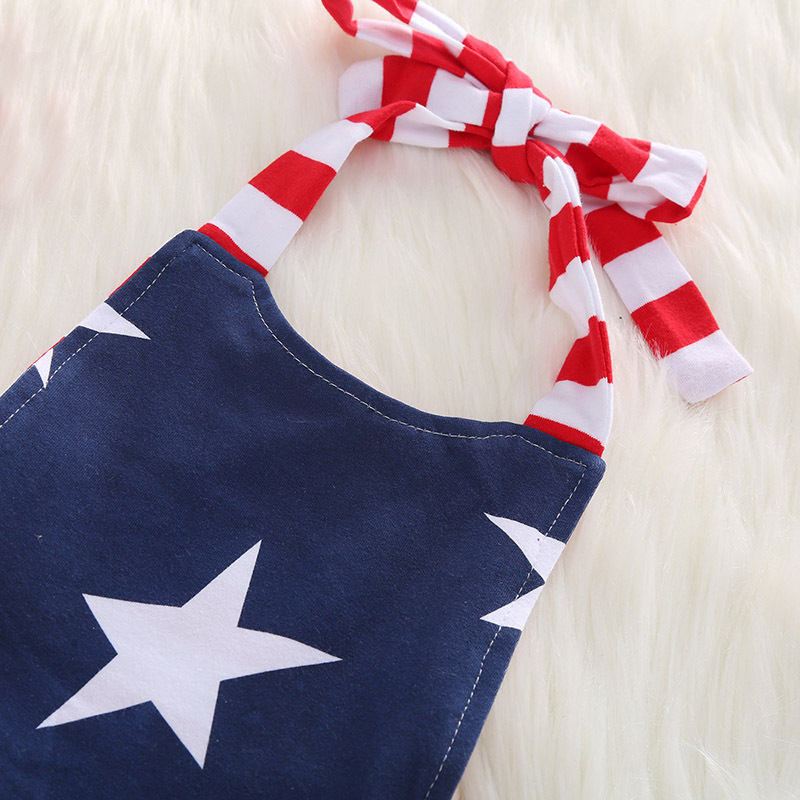 New Arrival American Style Fourth of July Striped Printing Kids Strappy Rompers for Girls