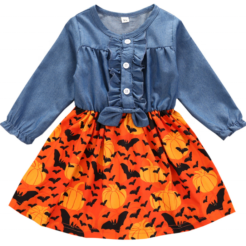 Halloween baby designers clothes infant denim patchwork dress