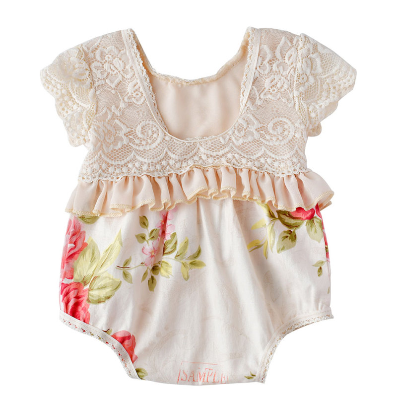 Boutique cute cotton floral baby romper ruffle onesie infant girl rompers
