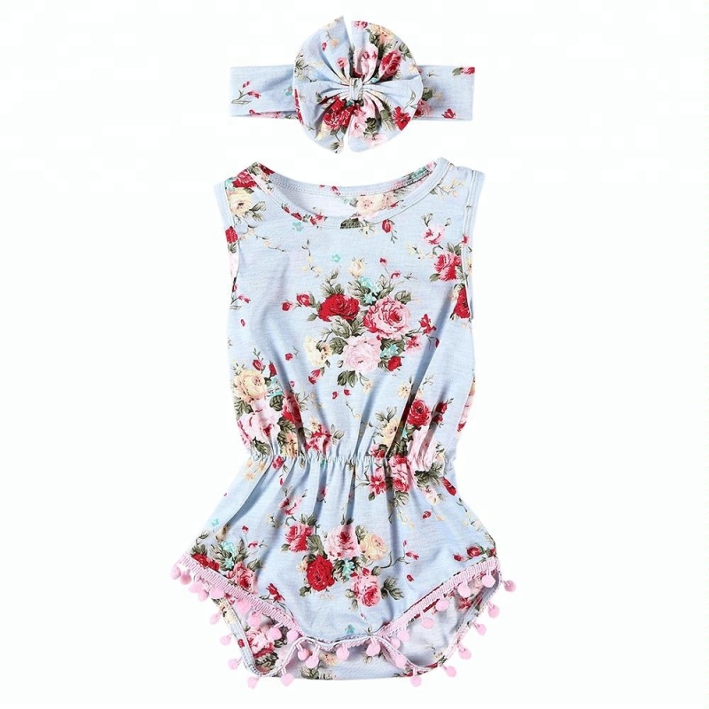 Baby Clothes Pompom baby Jumpsuit With Headband