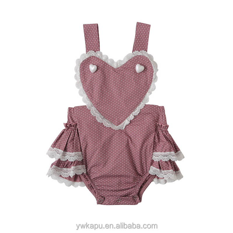 Top quality OEM custom romper kids baby girl boutique children solid color ruffle bubble romper with lace