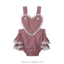 Top quality OEM custom romper kids baby girl boutique children solid color ruffle bubble romper with lace