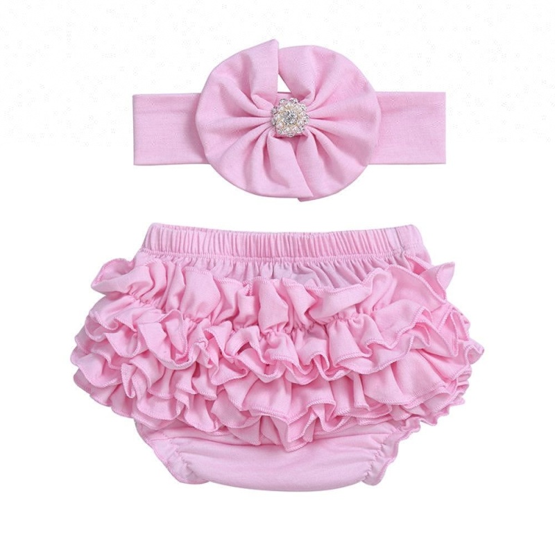 Lovely Pink Baby Girls Ruffle Bloomers Wholesale Baby Bloomers & Headband Set