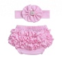 Lovely Pink Baby Girls Ruffle Bloomers Wholesale Baby Bloomers & Headband Set