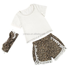 Wholesale Baby Pompom Top With Short Pants And Headband Outfit Set 