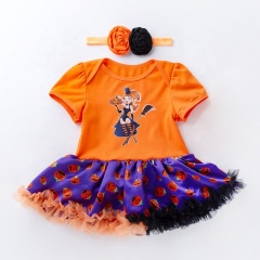 2021 fancy short puff sleeve newborn baby clothes tutu skirt halloween costume