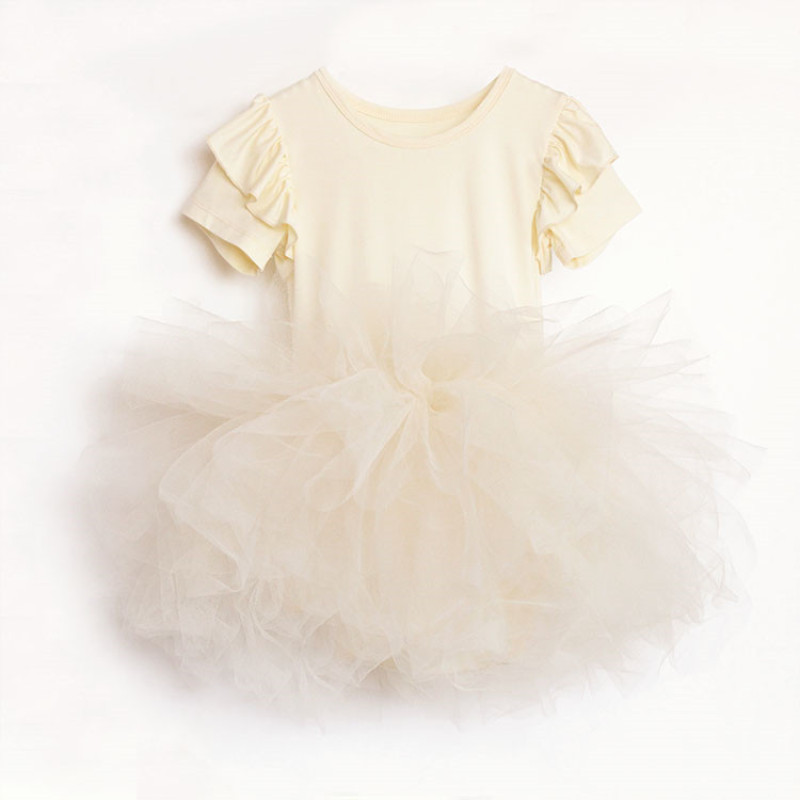 Ruffle Sleeve Cute Princess Pink Birthday Party Tutu Dance Dress For Girl