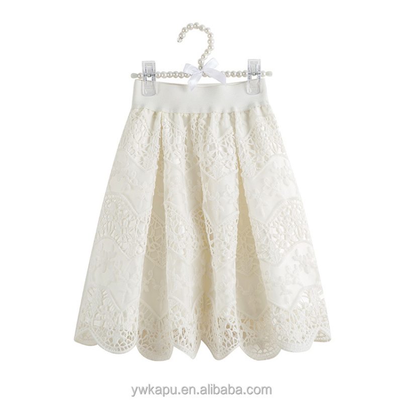 White Lace Pleated Wrap Skirt School Girl maxi Kids Skirt For Toddler