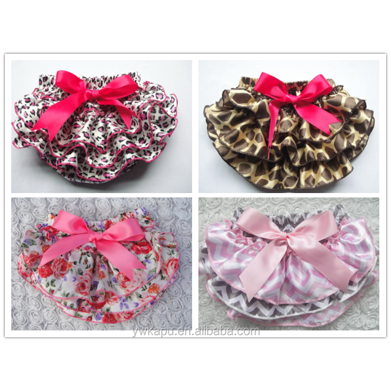 2018 Wholesale plain baby bloomers for kids ruffle diaper cover satin bloomers with bow