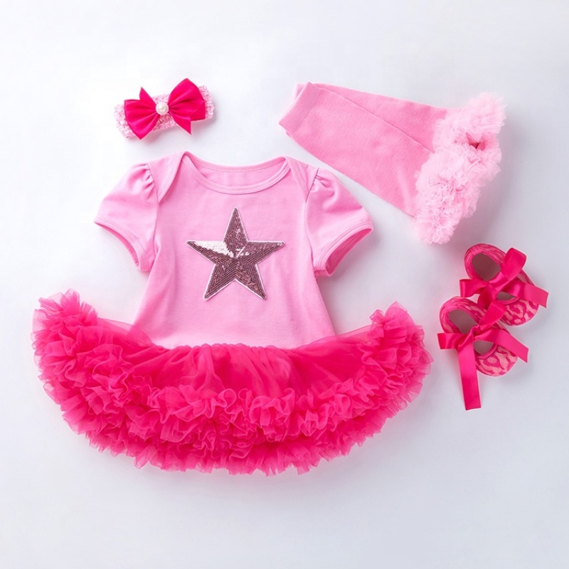 New Design Cotton Girl Birthday Dress With Ruffle Leg Warmer And Headband