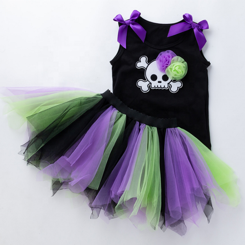 New arrival halloween baby vest sleeveless trendy punk toddler tulle pleated skirt