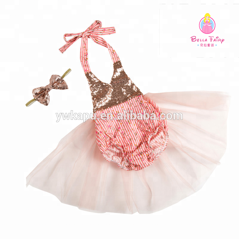 Online shopping bella children boutique romper sequin tutu dress with headband