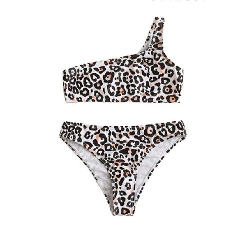 2021 fashionable two piece one shoulder leopard print swimwear