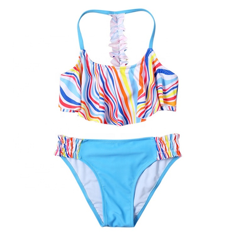 Hot selling yellow one piece custom ruffle swimsuit dress cartoon swimwear