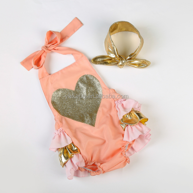 2016 Hot sale baby onsie baby romper sparkle heart bubble rompers for girls made in China