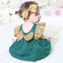 Wholesale Boutique Stylish Backless Baby Girls Dresses Rompers Jumpsuit with Sequin Ruffle Sleeve and Bow