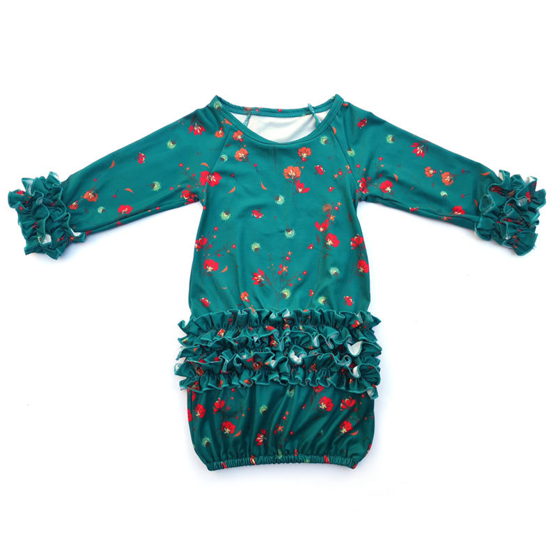 Wholesale Floral Newborn Ruffled Milk Silk Baby Gown