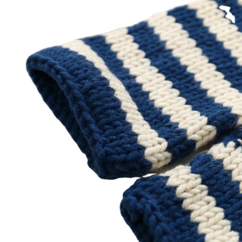 Newborn Photography Props Baby Navy Blue Hat Striped Crochet Knitting Clothing Set