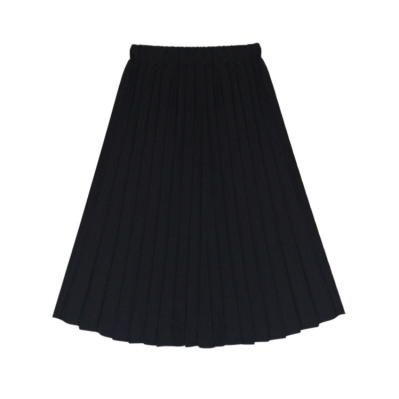 Factory price elasticized waist lightweight pure color long spring kids pleated skirt