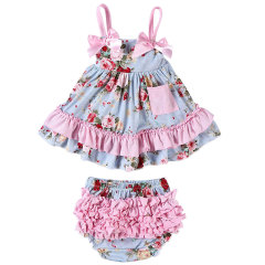 Hot Sale Adorable Baby Floral Print Swing Outfits Set For Girls
