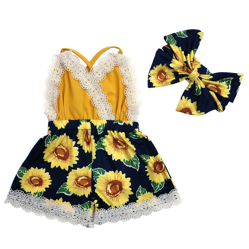 Popular Kids Clothing Sunflower Baby Girl Clothes Floral Jumpsuit