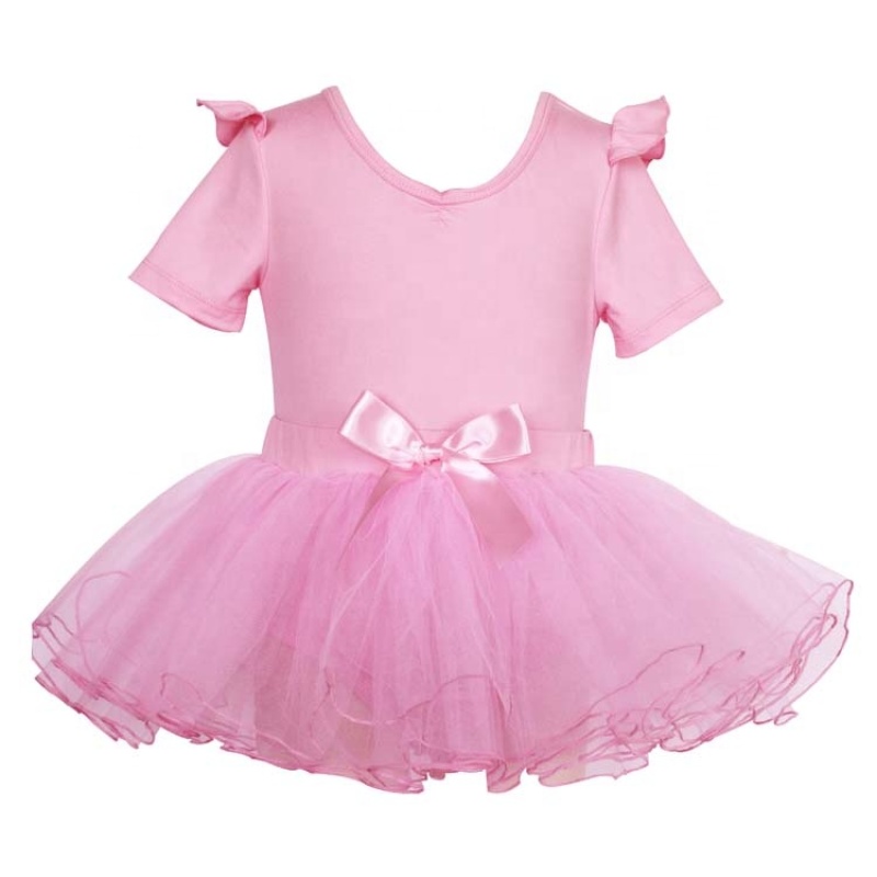 Ballet skirt girls solid leotard ballroom dancewear short sleeve ruffle tutu dresses children's performance suit