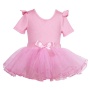 Ballet skirt girls solid leotard ballroom dancewear short sleeve ruffle tutu dresses children's performance suit