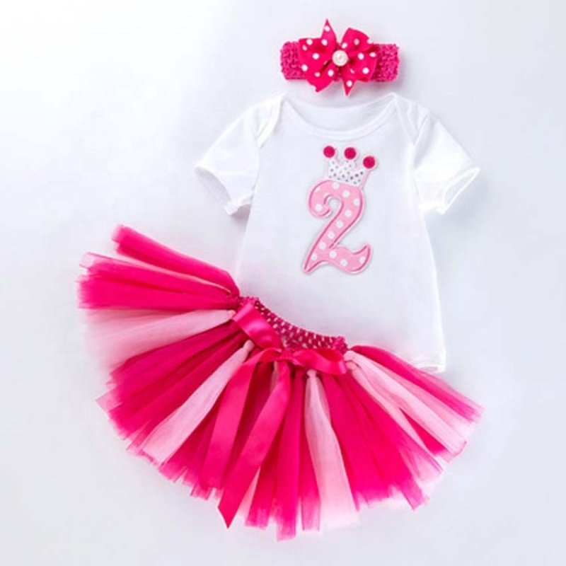 Factory Sale Soft Cotton Boutique Toddler Girl Romper With Tutu Skirts And Headband Set