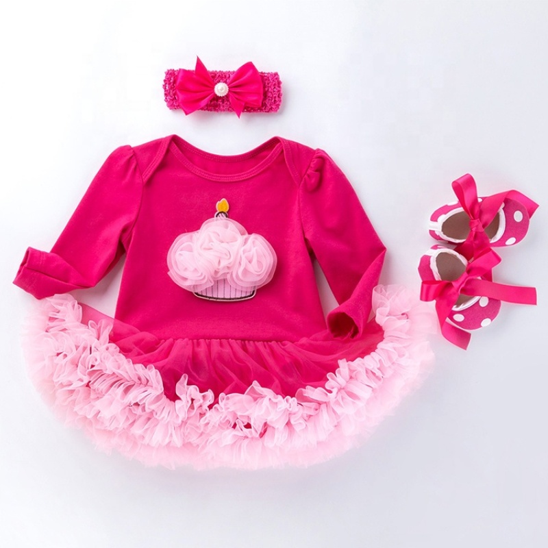 New Arrival Children Birthday Tutu Dress With Baby Shoes And Headband Set 