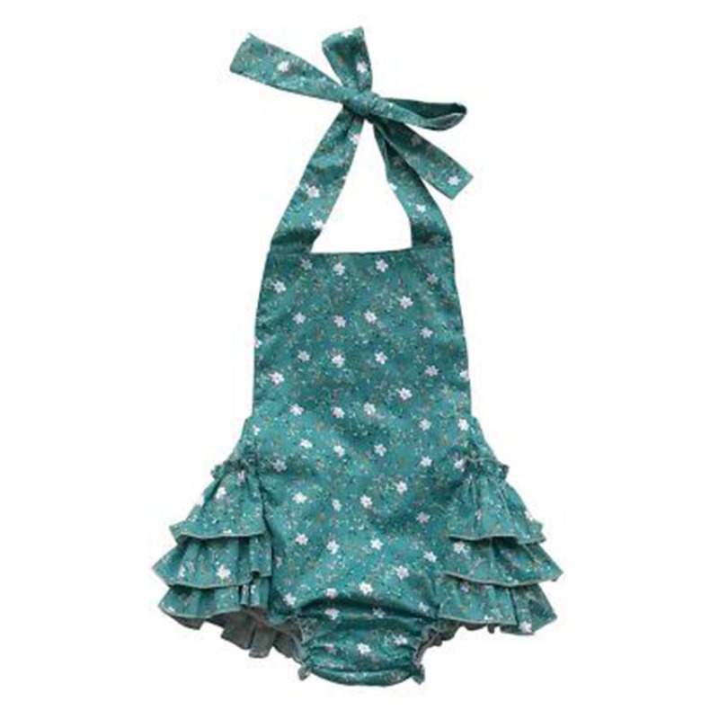 Vente en gros mignon doux floral bébé licou bulle volants sans manches bébé fille barboteuse